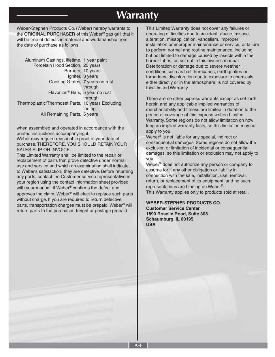 Warranty | weber 55268 User Manual | Page 4 / 30
