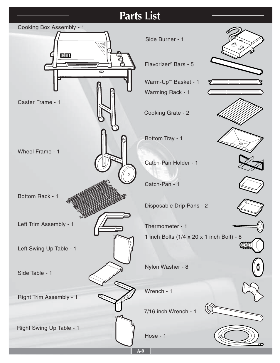 Parts list | weber 55268 User Manual | Page 9 / 30