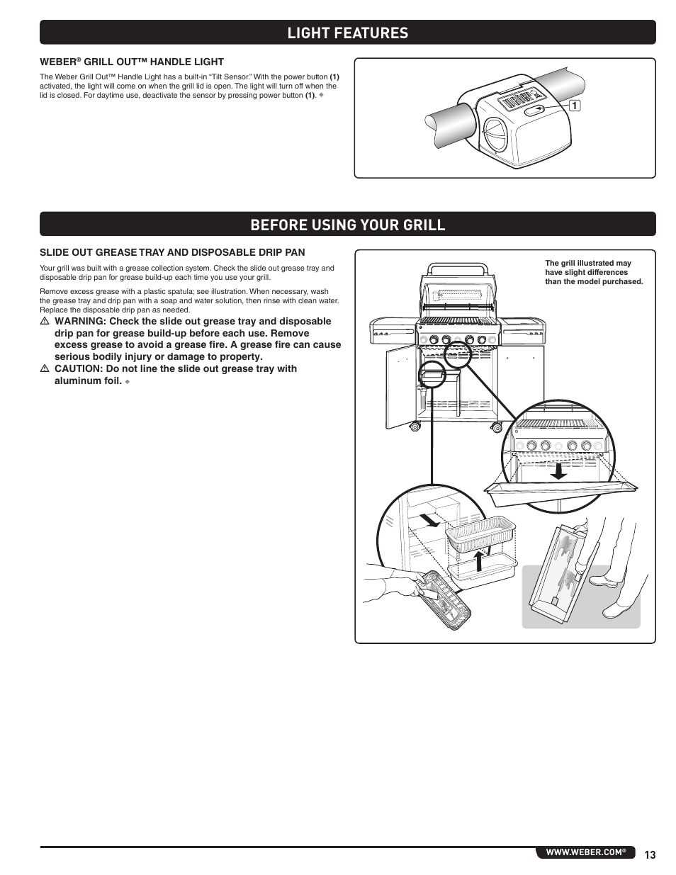 Light features, Before using your grill | weber Summit 56221 User Manual | Page 13 / 80