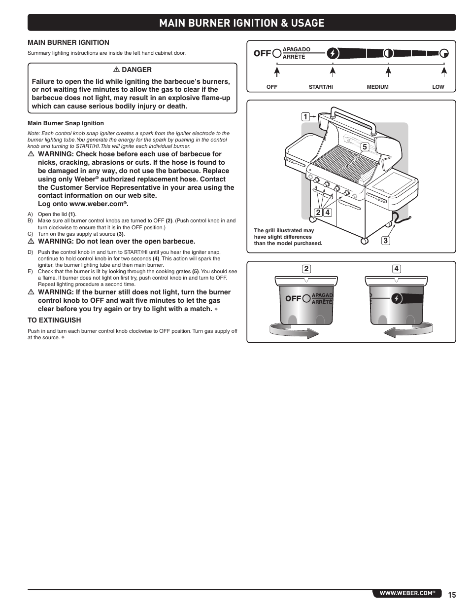 Main burner ignition & usage | weber Summit 56221 User Manual | Page 15 / 80