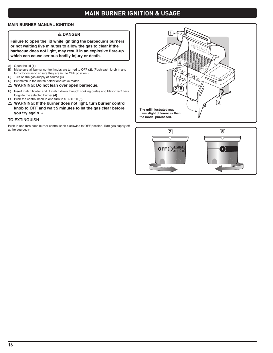 Main burner ignition & usage | weber Summit 56221 User Manual | Page 16 / 80