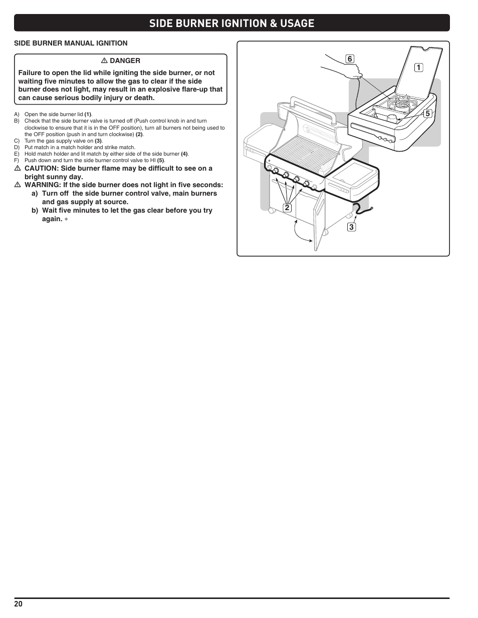 Side burner ignition & usage | weber Summit 56221 User Manual | Page 20 / 80