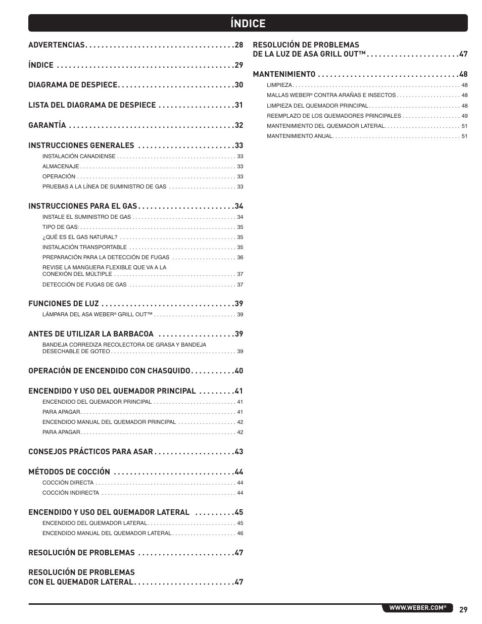 Índice | weber Summit 56221 User Manual | Page 29 / 80