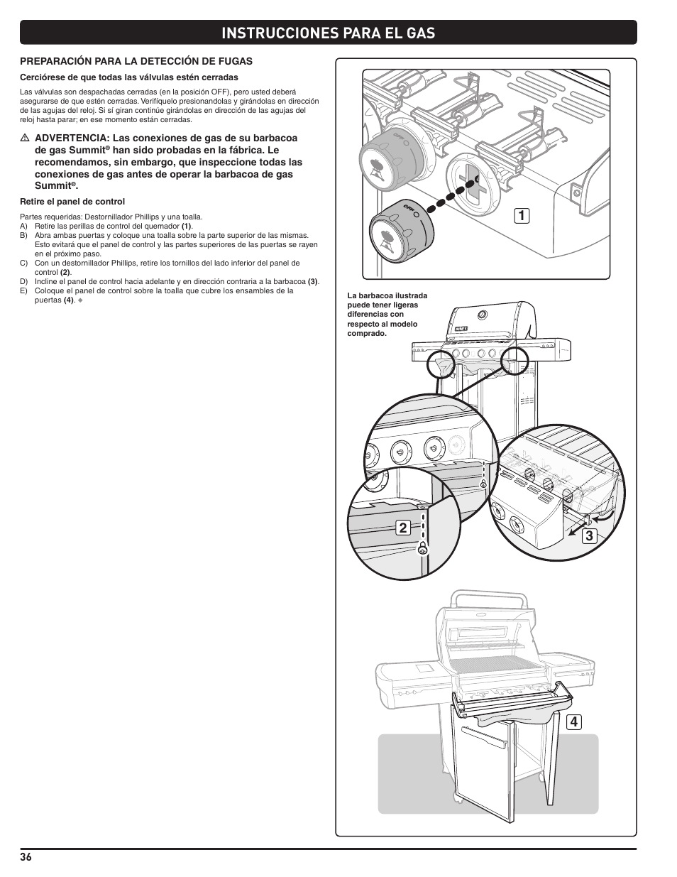 Instrucciones para el gas | weber Summit 56221 User Manual | Page 36 / 80