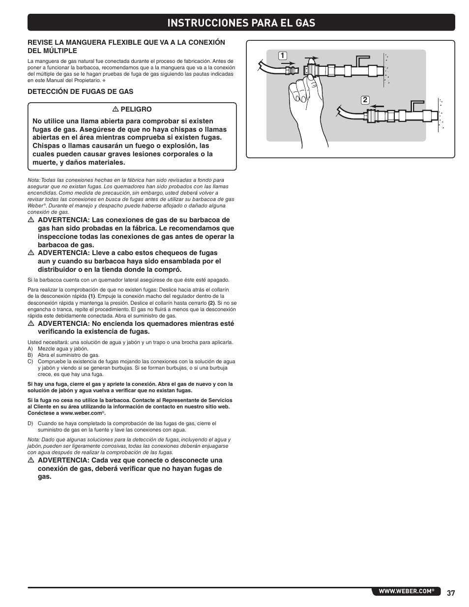 Instrucciones para el gas | weber Summit 56221 User Manual | Page 37 / 80