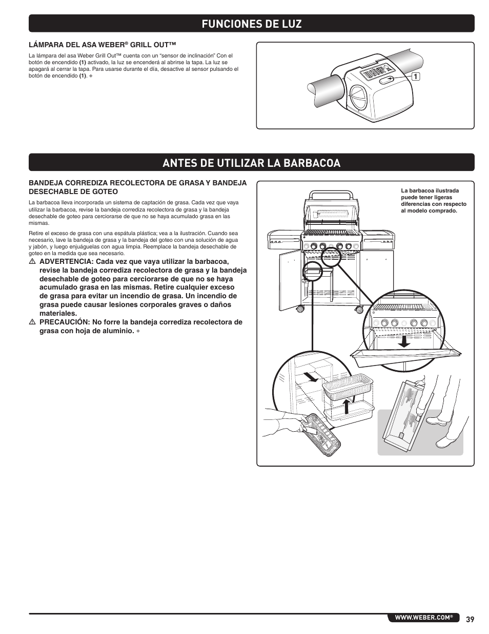 Funciones de luz, Antes de utilizar la barbacoa | weber Summit 56221 User Manual | Page 39 / 80