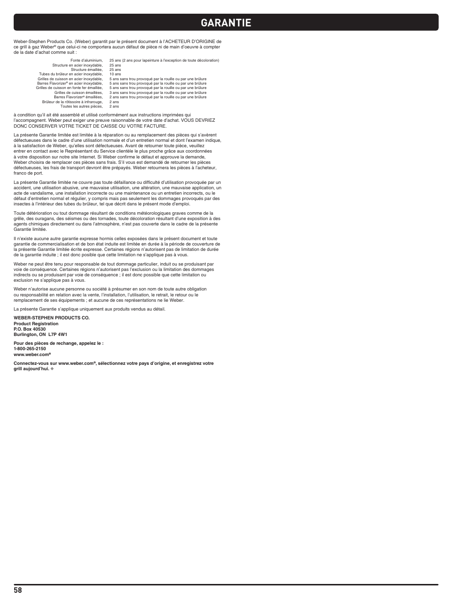 Garantie | weber Summit 56221 User Manual | Page 58 / 80