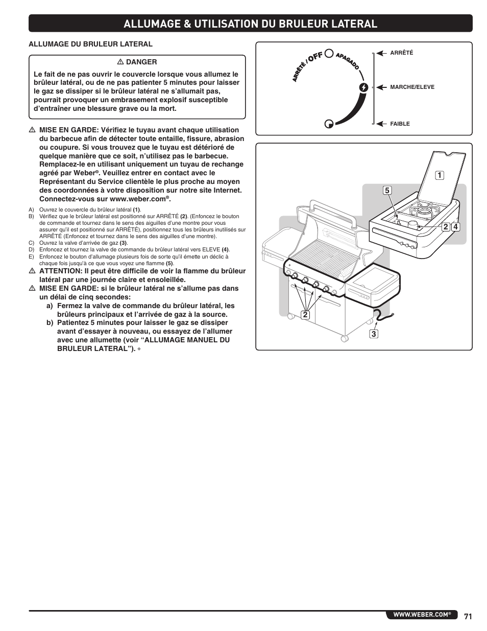 Allumage & utilisation du bruleur lateral | weber Summit 56221 User Manual | Page 71 / 80