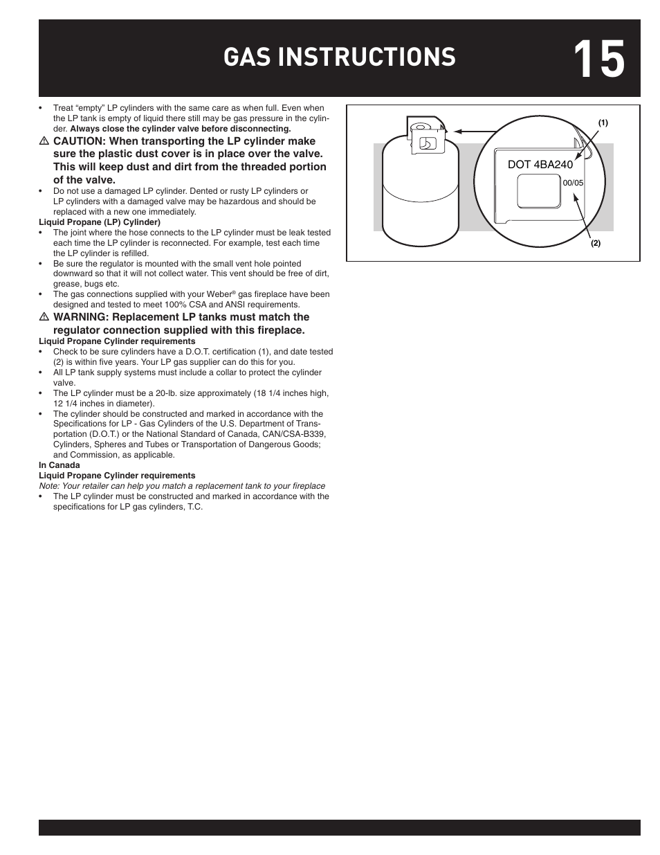 Gas instructions | weber 43028 User Manual | Page 15 / 20