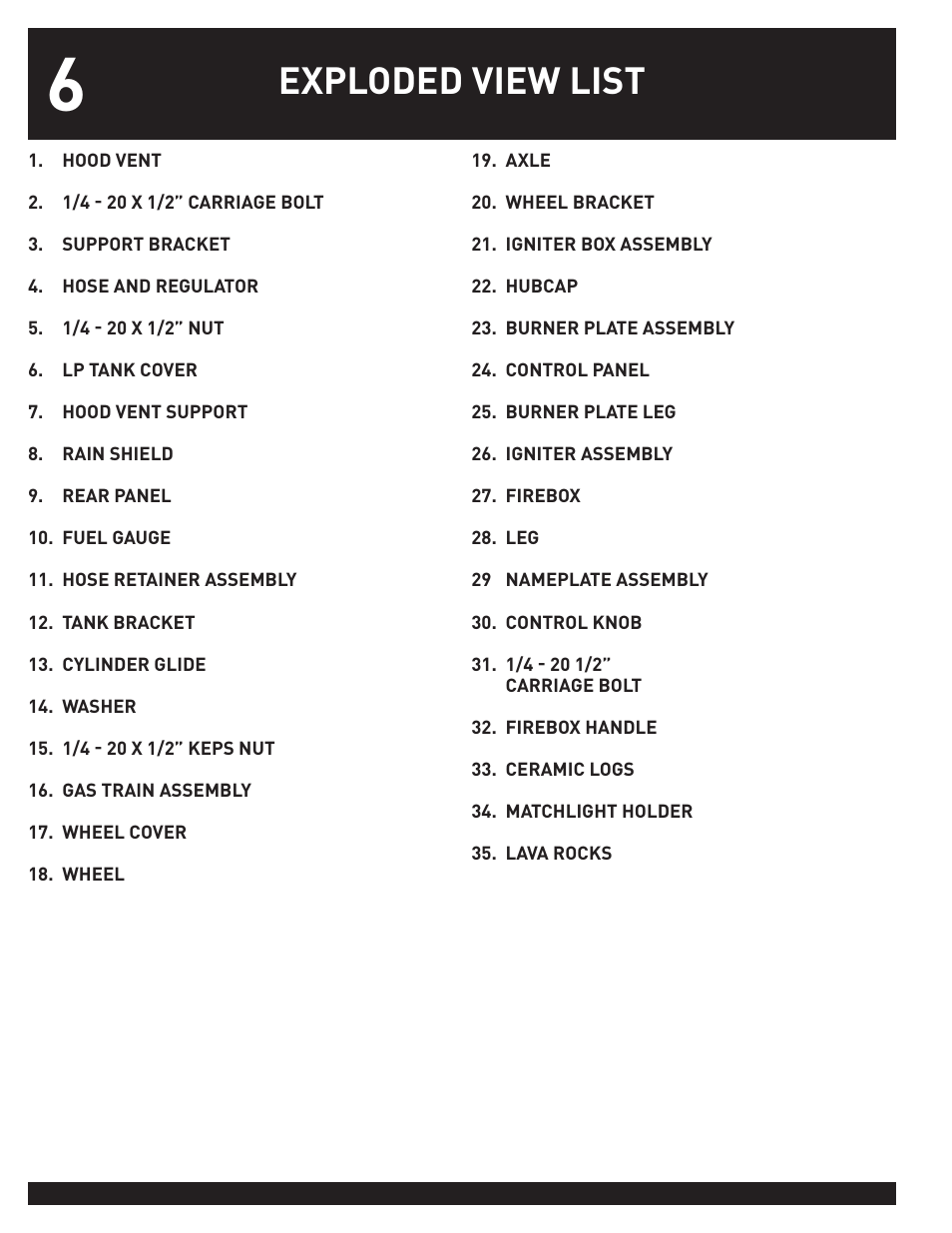 Exploded view list | weber 43028 User Manual | Page 6 / 20