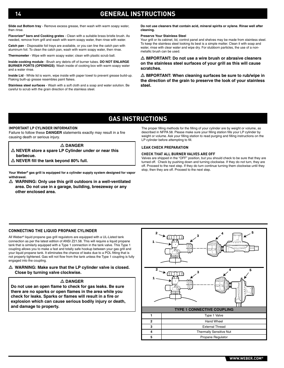 General instructions, General instructions gas instructions | weber 89559 User Manual | Page 14 / 84