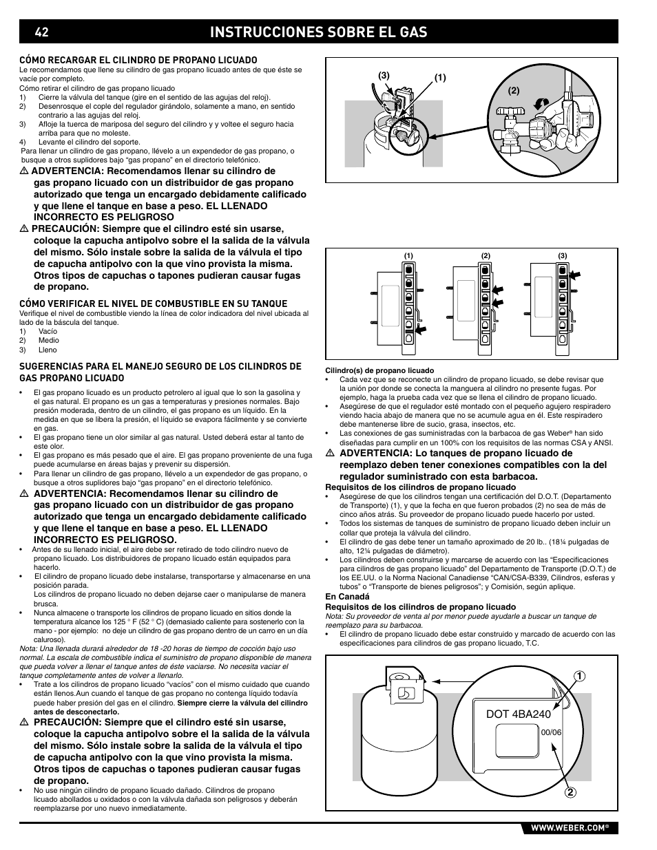 Gas instructions, Instrucciones sobre el gas | weber 89559 User Manual | Page 42 / 84