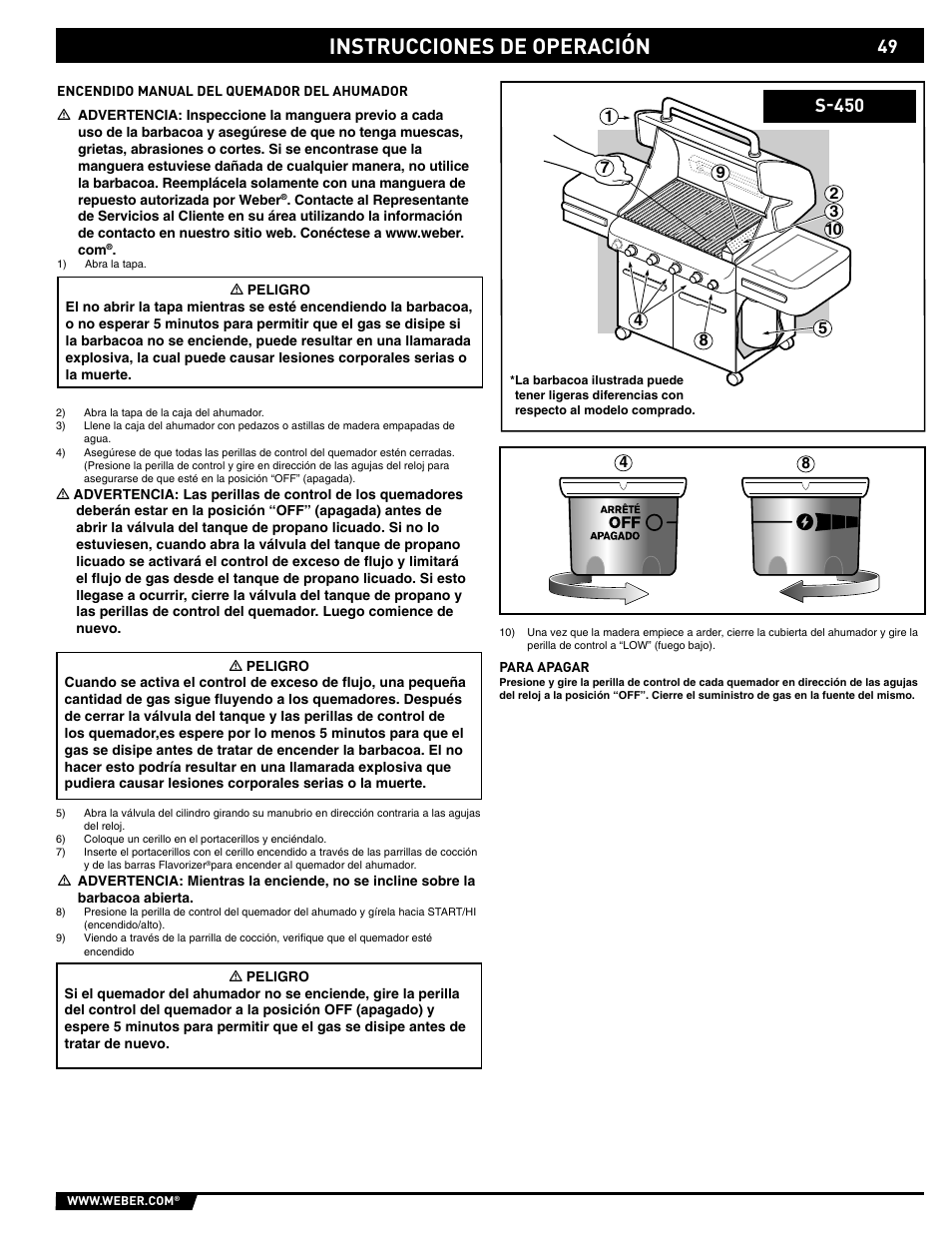 Instrucciones de operación, S-450 | weber 89559 User Manual | Page 49 / 84