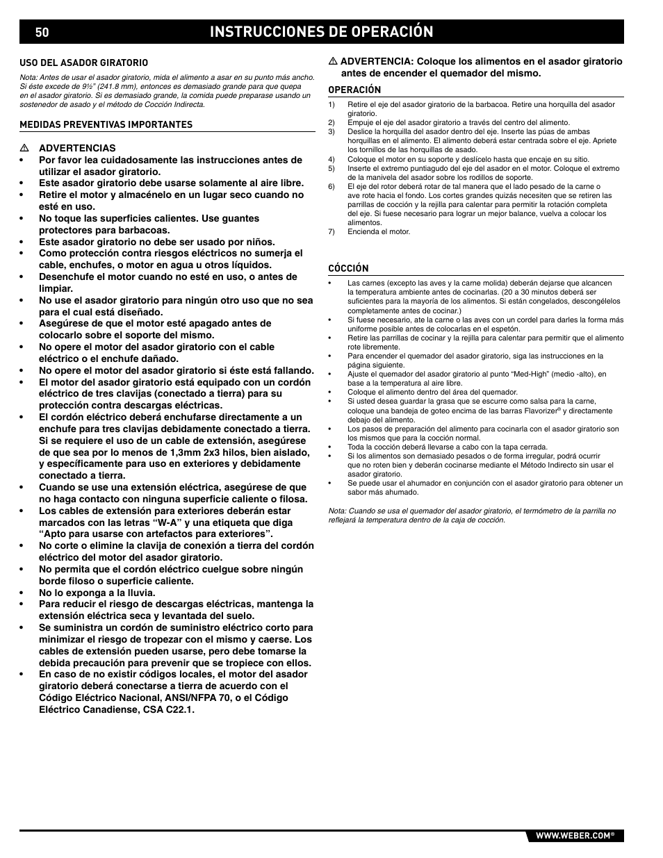Instrucciones de operación | weber 89559 User Manual | Page 50 / 84