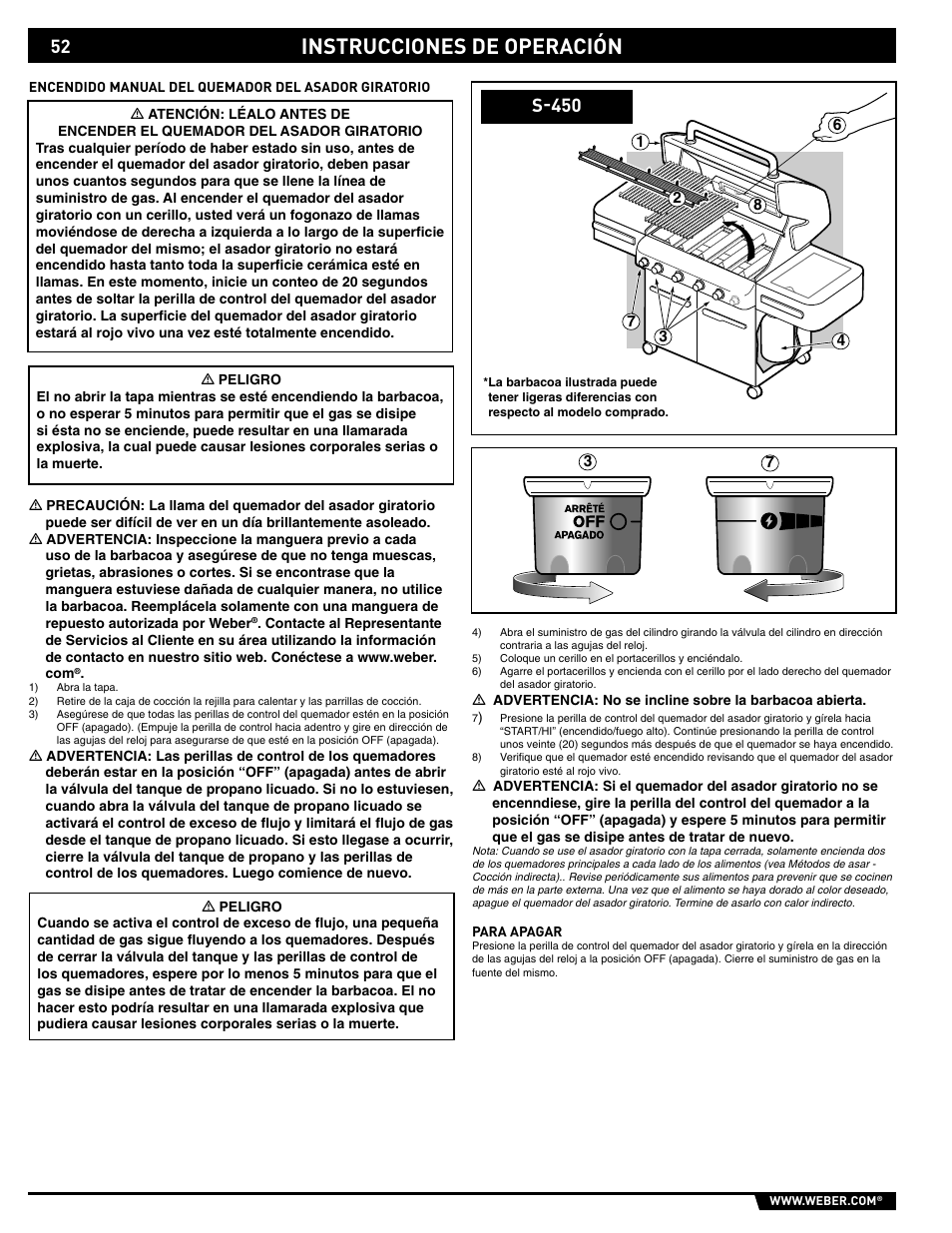 Instrucciones de operación, S-450 | weber 89559 User Manual | Page 52 / 84