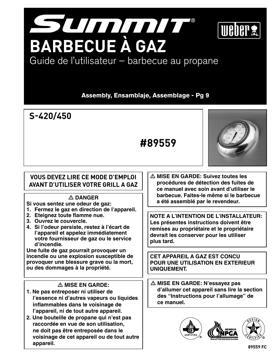Barbecue à gaz, Guide de l’utilisateur – barbecue au propane | weber 89559 User Manual | Page 57 / 84
