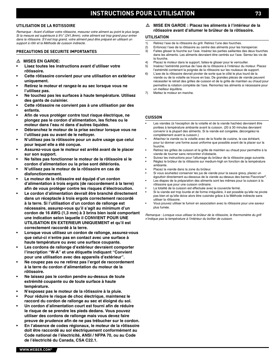 Instructions pour l’utilisation | weber 89559 User Manual | Page 73 / 84