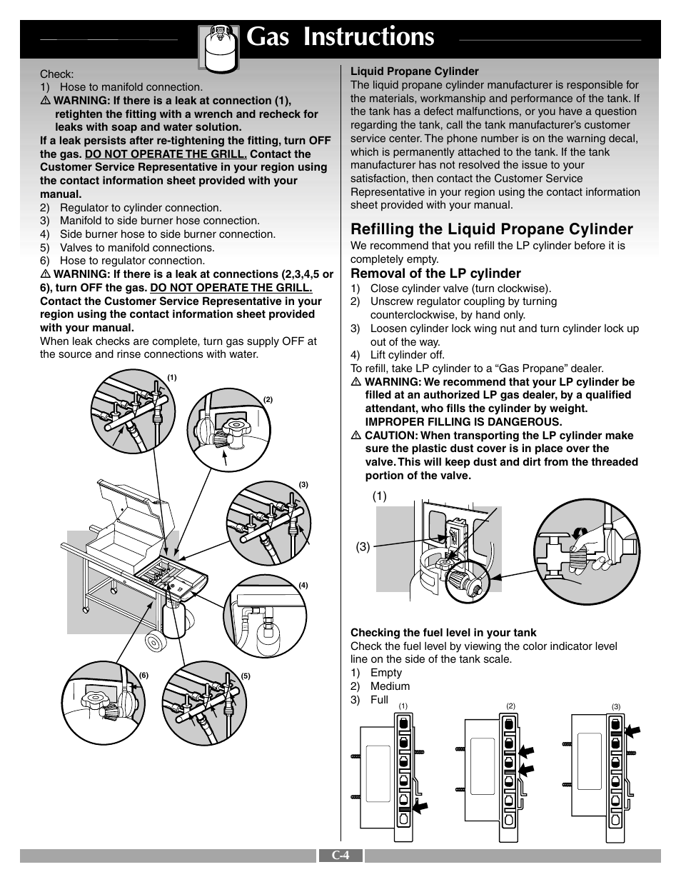 Gas instructions, Refilling the liquid propane cylinder | weber 55767 User Manual | Page 23 / 31