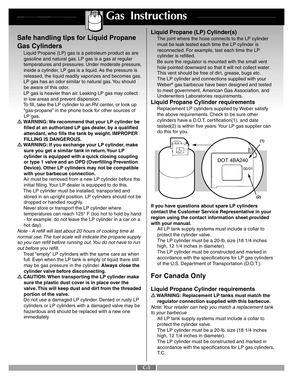 Gas instructions, For canada only | weber 55767 User Manual | Page 24 / 31