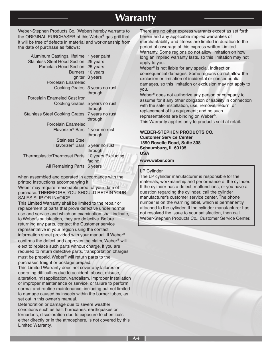 Warranty | weber 55767 User Manual | Page 4 / 31