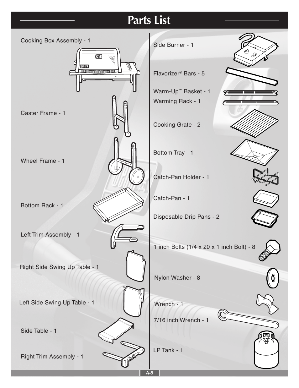 Parts list | weber 55767 User Manual | Page 9 / 31