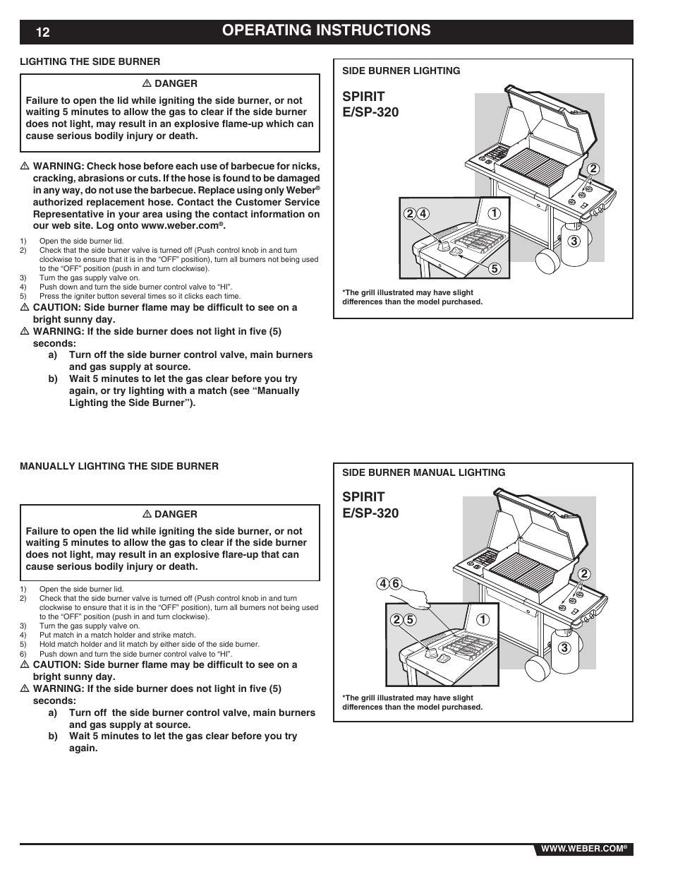 Operating instructions, Spirit e/sp-320 | weber 89838 User Manual | Page 12 / 48