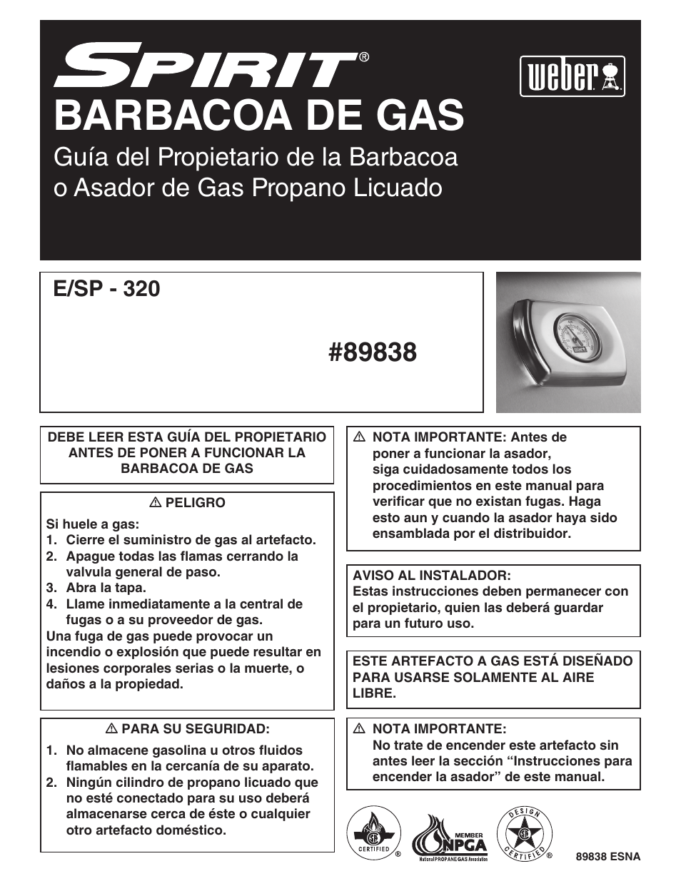 Barbacoa de gas, E/sp - 320 | weber 89838 User Manual | Page 17 / 48