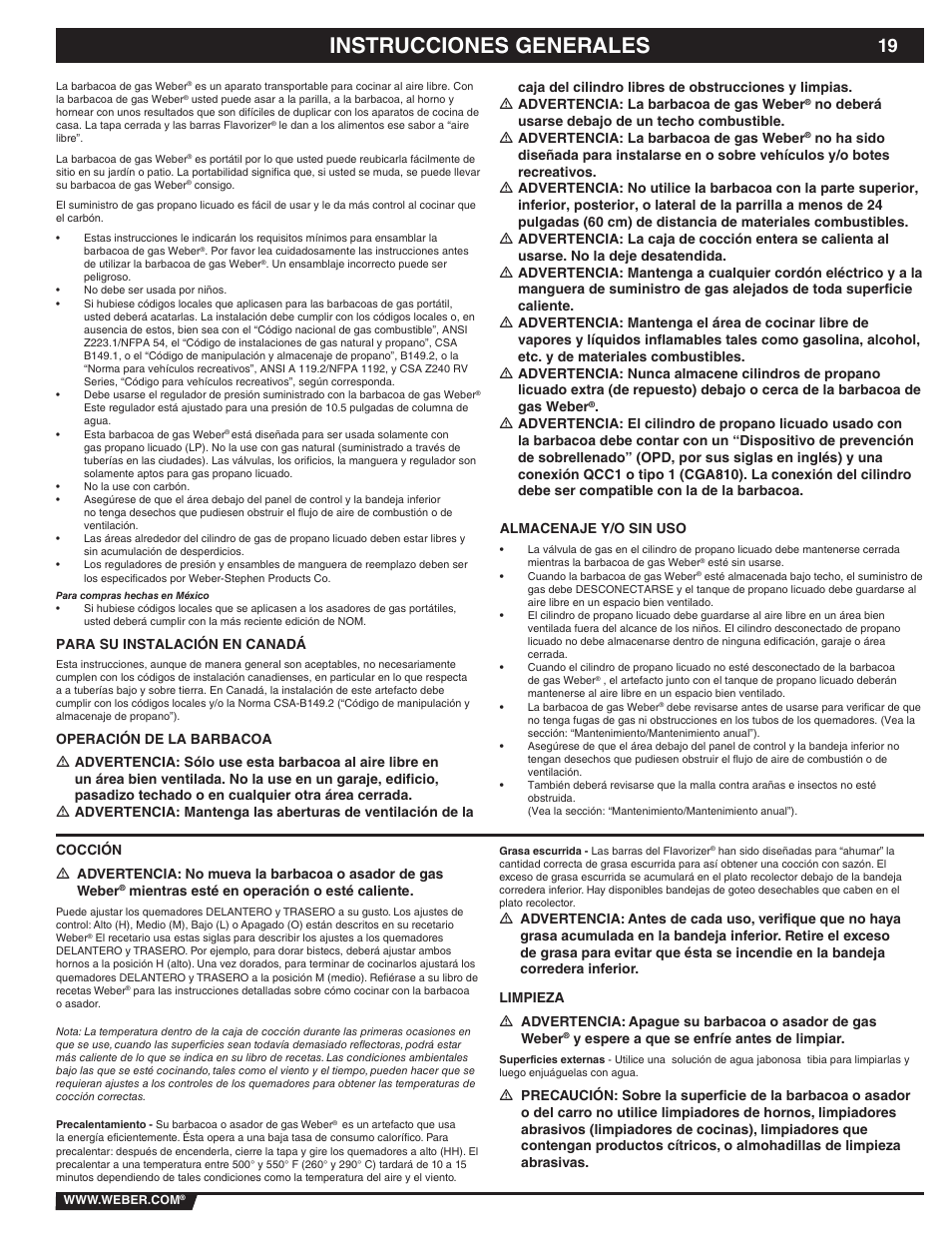 Instrucciones generales | weber 89838 User Manual | Page 19 / 48