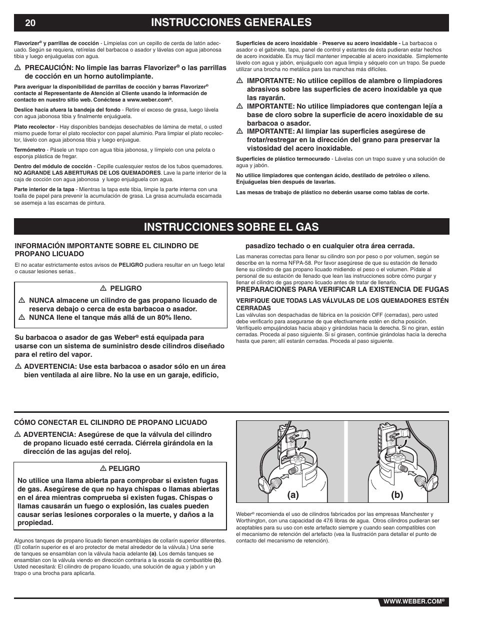 Instrucciones generales instrucciones sobre el gas, A) (b) | weber 89838 User Manual | Page 20 / 48