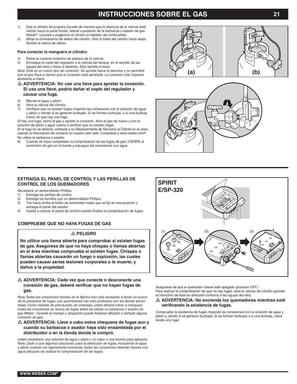 Instrucciones sobre el gas, Spirit e/sp-320 (a) (b) | weber 89838 User Manual | Page 21 / 48