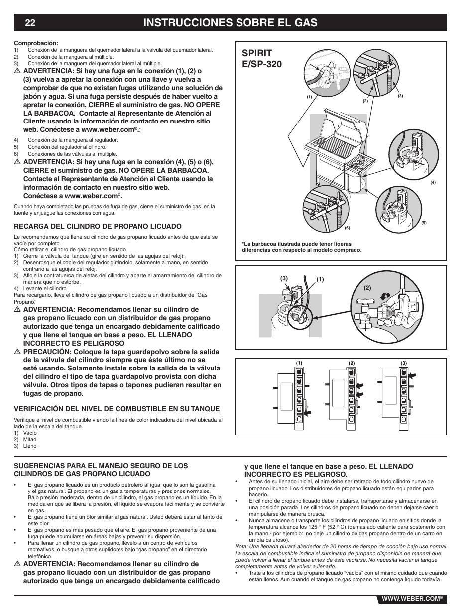 Instrucciones sobre el gas, Spirit e/sp-320 | weber 89838 User Manual | Page 22 / 48
