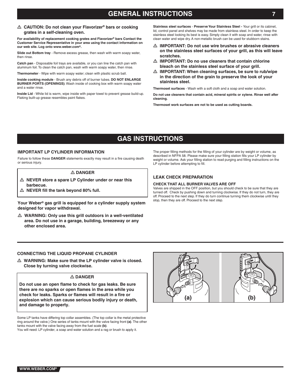 General instructions gas instructions, A) (b) | weber 89838 User Manual | Page 7 / 48
