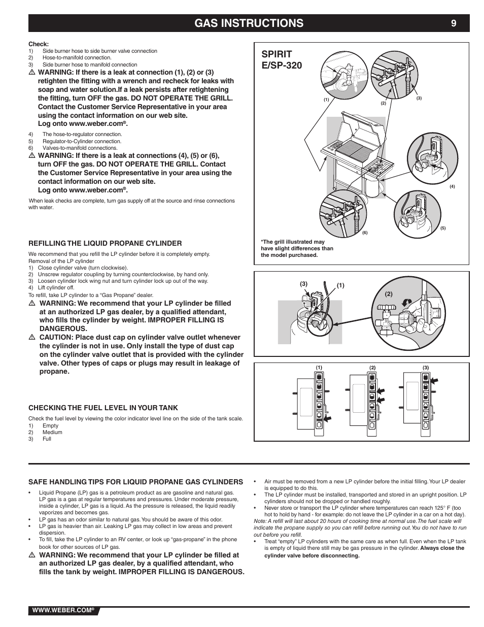 Gas instructions, Spirit e/sp-320 | weber 89838 User Manual | Page 9 / 48