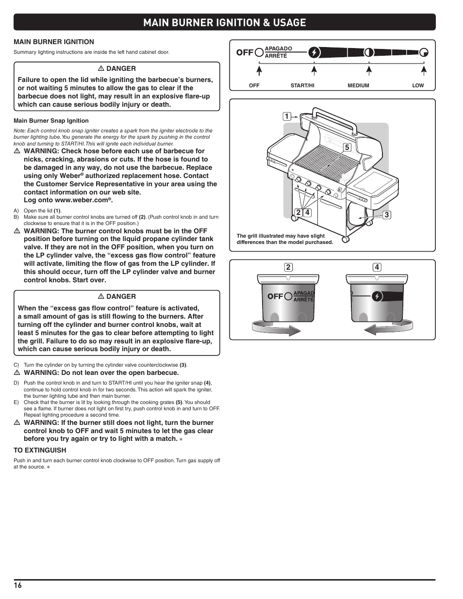 Main burner ignition & usage | weber Summit 56219 User Manual | Page 16 / 84