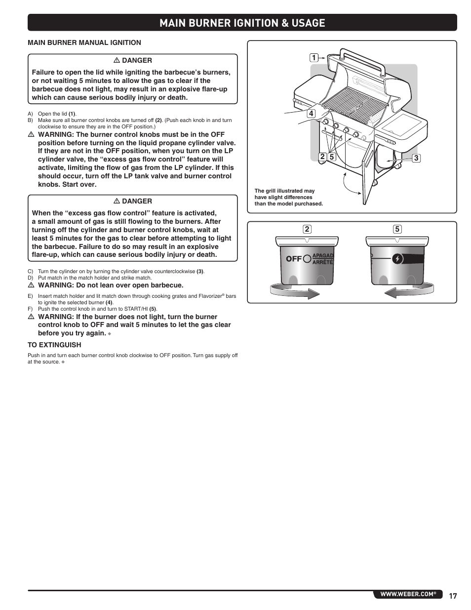 Main burner ignition & usage | weber Summit 56219 User Manual | Page 17 / 84