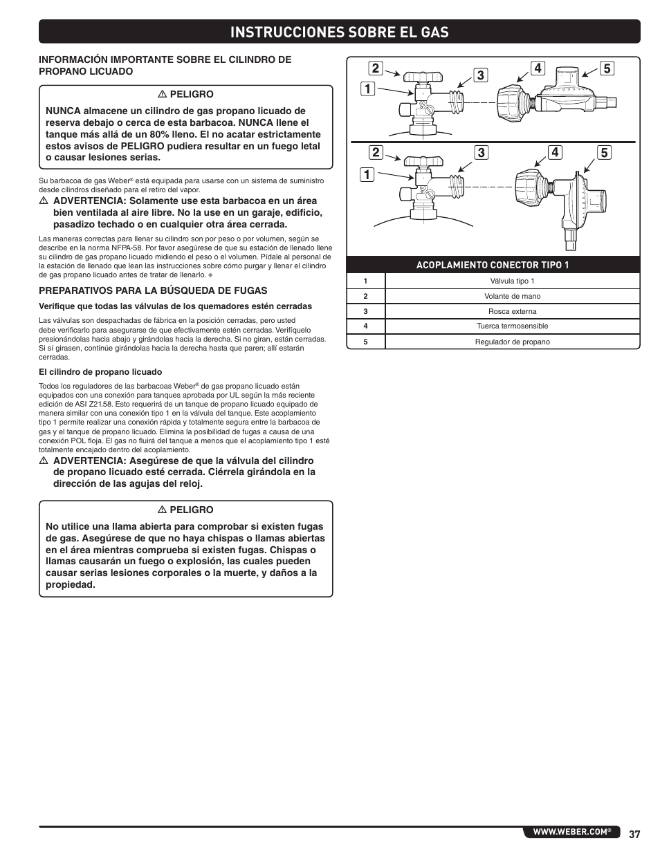 Instrucciones sobre el gas | weber Summit 56219 User Manual | Page 37 / 84