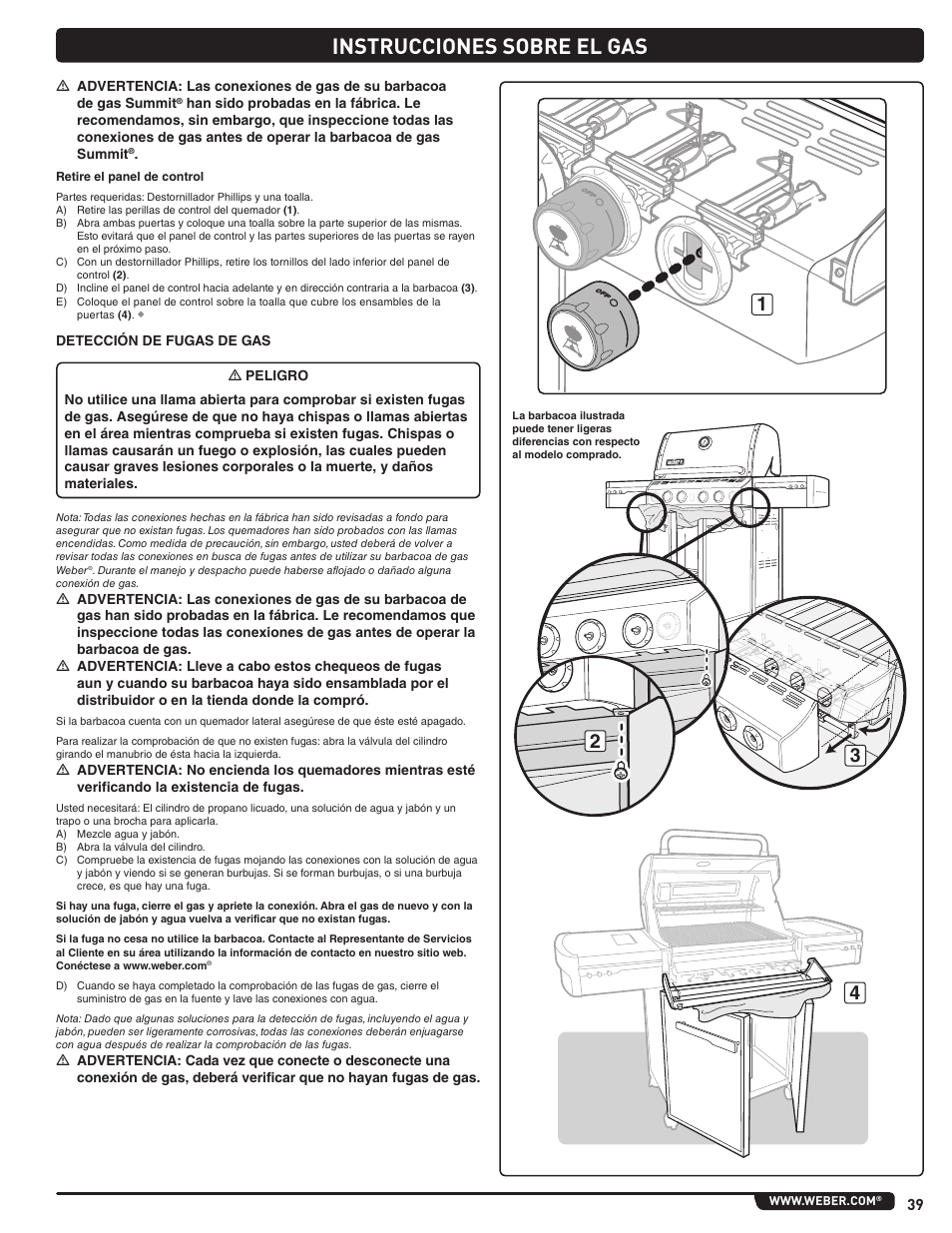 Instrucciones sobre el gas | weber Summit 56219 User Manual | Page 39 / 84