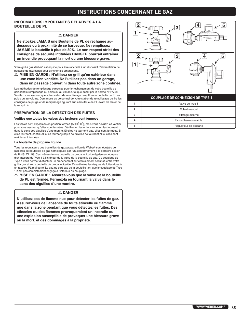 Instructions concernant le gaz | weber Summit 56219 User Manual | Page 65 / 84