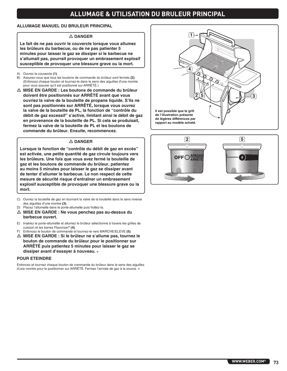 Allumage & utilisation du bruleur principal | weber Summit 56219 User Manual | Page 73 / 84