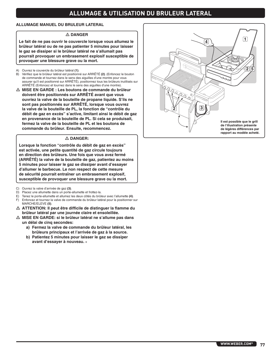 Allumage & utilisation du bruleur lateral | weber Summit 56219 User Manual | Page 77 / 84