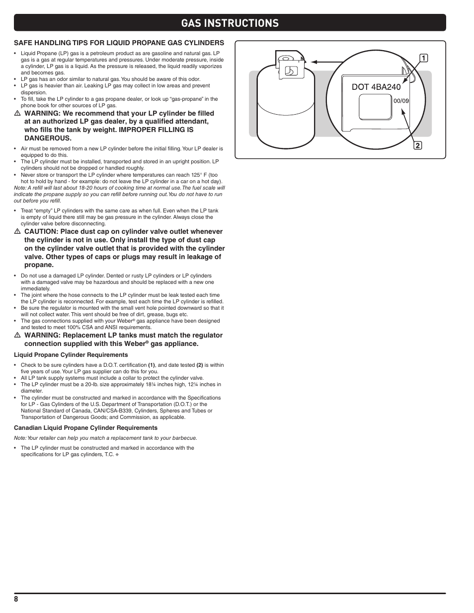 Gas instructions | weber Summit 56219 User Manual | Page 8 / 84