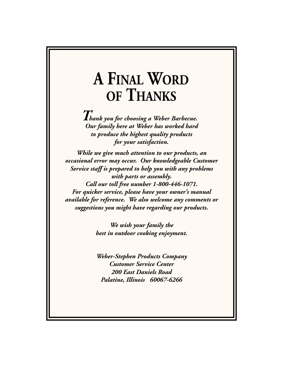 A final word of thanks, Inal, Ord of | Hanks | weber GENESIS 1300 User Manual | Page 32 / 32