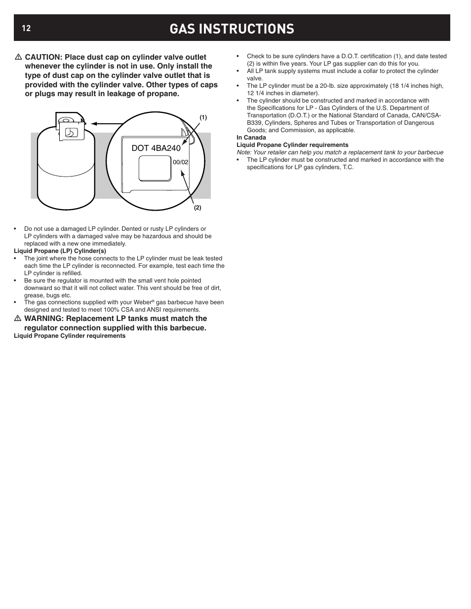 Gas instructions | weber 42372 User Manual | Page 12 / 32