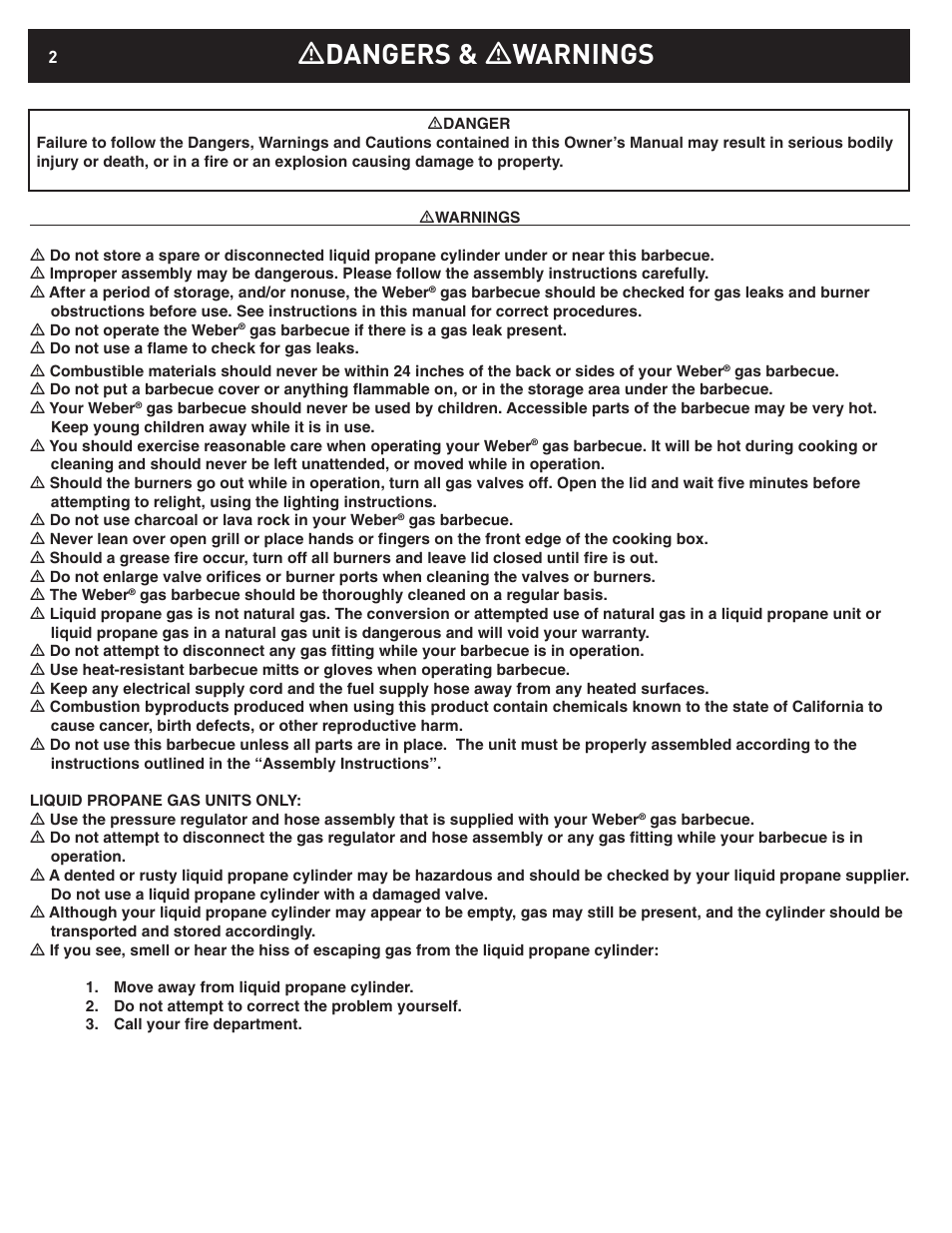 Ƽdangers & ƽwarnings | weber 42372 User Manual | Page 2 / 32