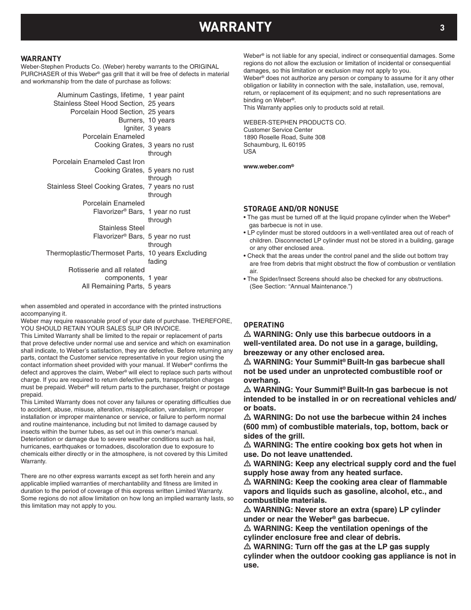Warranty | weber 42372 User Manual | Page 3 / 32