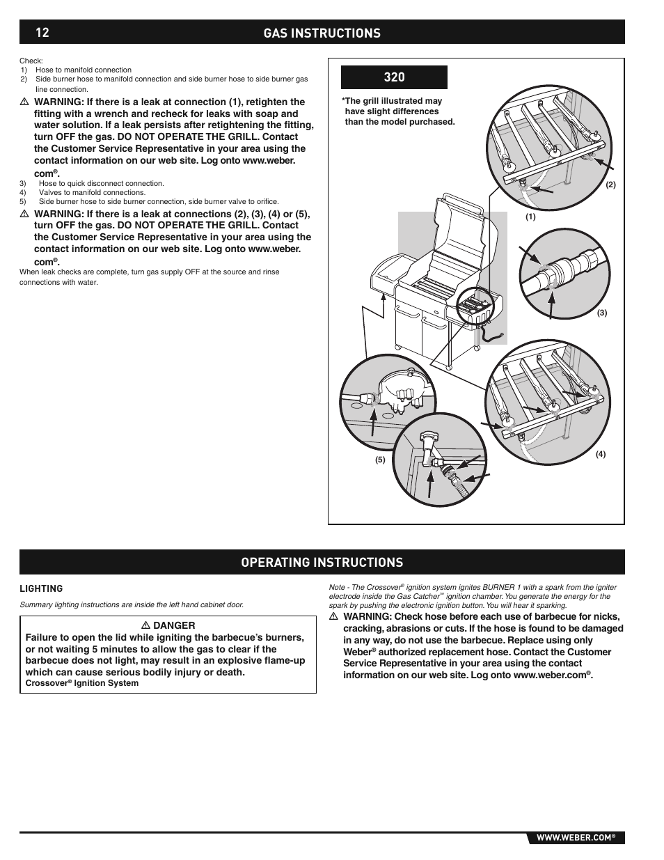 Gas instructions, Operating instructions | weber E/S-310/320 User Manual | Page 12 / 48