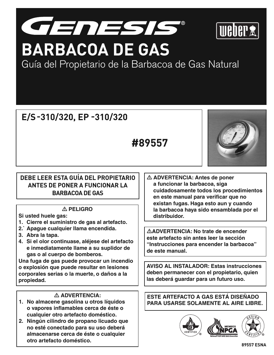 Barbacoa de gas, Guía del propietario de la barbacoa de gas natural | weber E/S-310/320 User Manual | Page 19 / 48