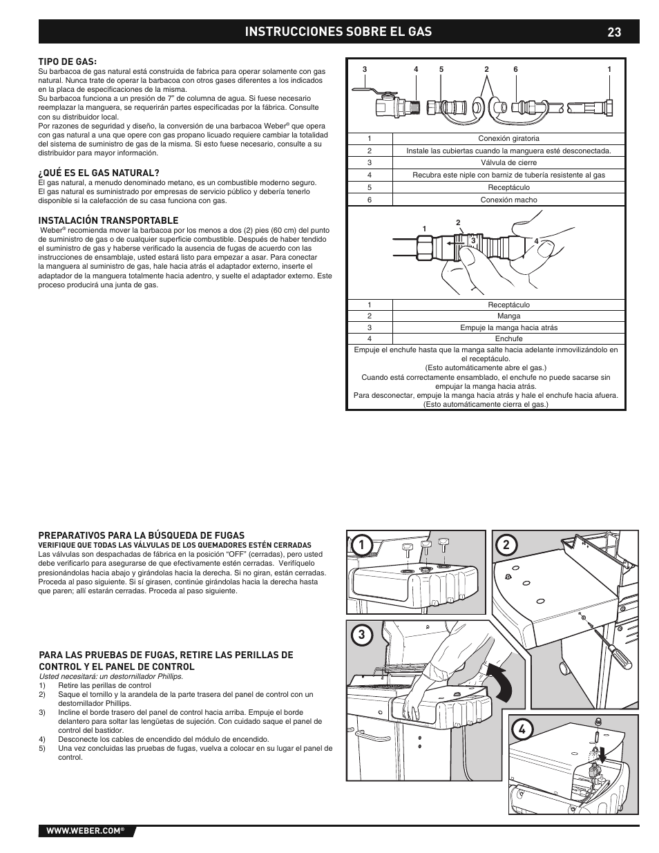 Instrucciones sobre el gas 1 2 3 4 | weber E/S-310/320 User Manual | Page 23 / 48