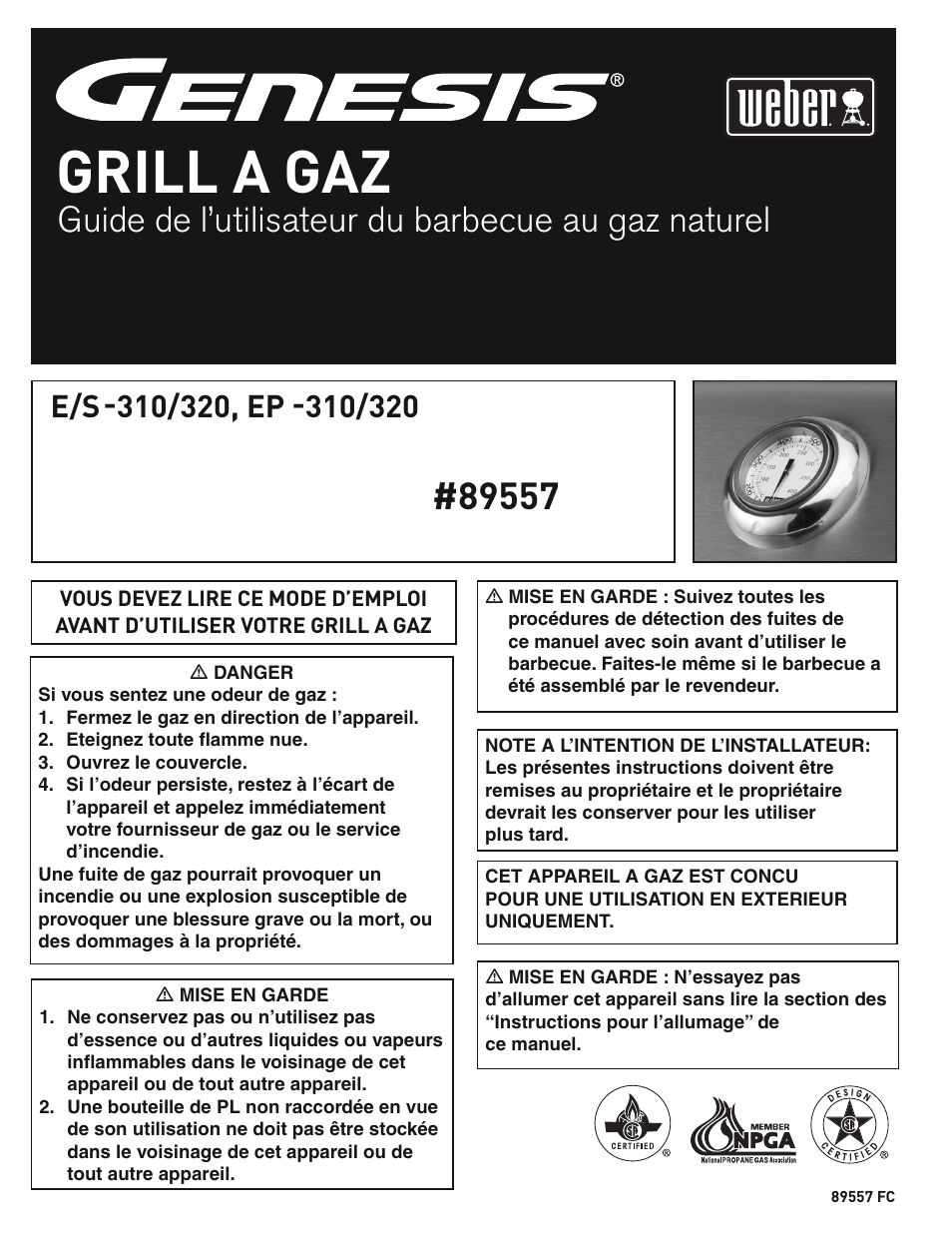Grill a gaz, Guide de l’utilisateur du barbecue au gaz naturel | weber E/S-310/320 User Manual | Page 32 / 48