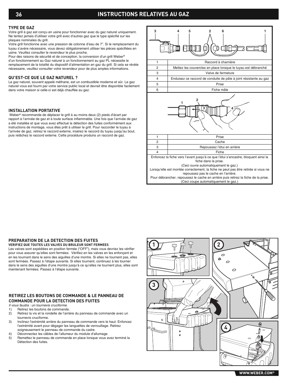Instructions relatives au gaz 1 2 3 4 | weber E/S-310/320 User Manual | Page 36 / 48